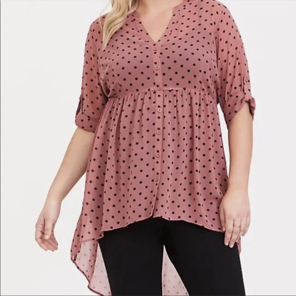 Lexie- Dusty Rose Polka Dot Chiffon Hi-Lo Baby Doll Tunic